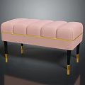 Pink Tufted Upholstered Ottoman With Gold Trim And Black Legs With Gold Accents