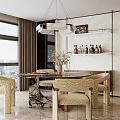 Modern Luxury Round Marble Dining Table Set With Patterned Fabric Chairs For Bright Dining Room