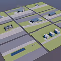 Bus Station Layout Plan With Small Buildings Green Areas And Roads