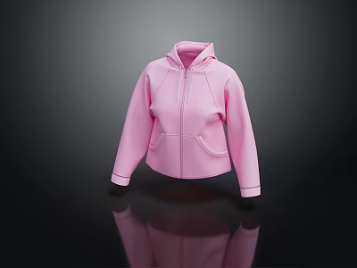 Pink Zip Up Hoodie With Front Pockets In Casual Fashion Style 3d model