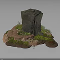 Modern Natural Stone Decor With Green Moss Small Plants And Earth Base