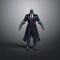 Game Movie Character in Long Black Coat Purple Vest White Shirt with Mechanical Arms