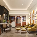 Elegant Beauty Hair Salon Interior With Yellow Styling Chairs And Product Displays