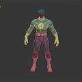 Superhero Male Figure in Blue Uniform with Four Symbol Standing Pose White Belt Gloves Boots