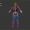 3D Tactical Female Character Wearing Goggles Black Jacket Red Tie Camouflage Pants and Arm Tattoos