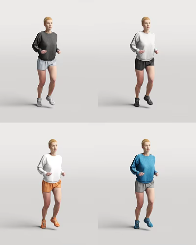 Women Running In Sportswear With Different Colored Sweatshirts And Shorts 3d model Women Running In Sportswear With Different Colored Sweatshirts And Shorts 3d model