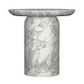 Modern Marble Side Tables With Beige And White Cylindrical Base Round Top Design
