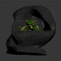 Green Frog Sitting In Blue Stone Sculpture With Hollow Center And Artistic Design