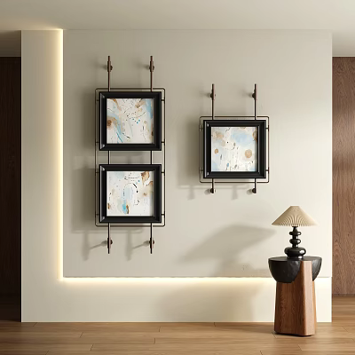 Three Modern Abstract Paintings Framed Art For Minimalist Home Wall Decor 3d model
