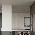 Modern Living Dining Room Interior With Floor to Ceiling Windows White Curtains And Mountain View
