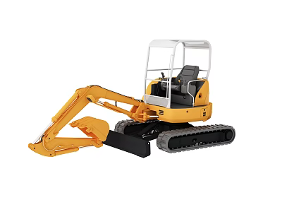 Yellow Mini Excavator Functional Construction Vehicle With Tracked Chassis Transparent Cab And Front Bucket 3d model