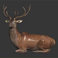 Brown Deer With Large Antlers Lying On Dark Background With Reflection 3d model