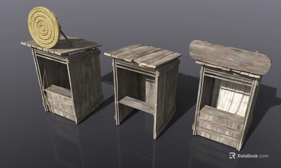 Industrial Factory Interior Featuring Vintage Wooden Storage Cabinets And Circular Straw Woven Top 3d model 
