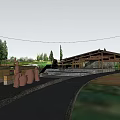 Visitor Center With Wooden Roof Sculptures Gravel Path Grass Area And People Walking