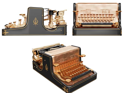 Vintage Office Typewriter Featuring Black and Gold Design Mechanical Structure for Retro Workspace 3d model