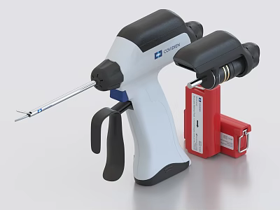 Covidien Industrial Handheld Tool With Long Shaft Clamp And Red Accessory Box 3d model