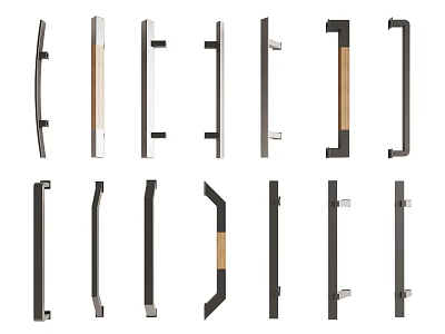 Sleek Modern Door Handles In Different Styles With Metal And Wooden Accents 3d model
