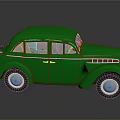 Vintage Green Classic Car With Rounded Body Spare Tire And Retro Design