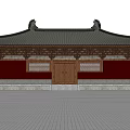 Ancient Chinese Architecture With Traditional Curved Roof Eaves Red Walls And Wooden Door