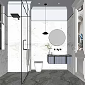 Modern Bathroom Interior Design With Marble Walls Round Backlit Mirror White Toilet And Vanity