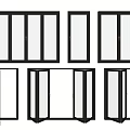 Different Modern Windows With Black Frames And Various Opening Styles 3d model