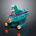 Teal Colored Spaceship 3D Model With Orange Glowing Engines And Detailed Parts