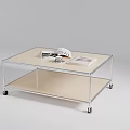 Contemporary Coffee Table With Metal Frame Light Top Featuring Magazines And Remote 3d model