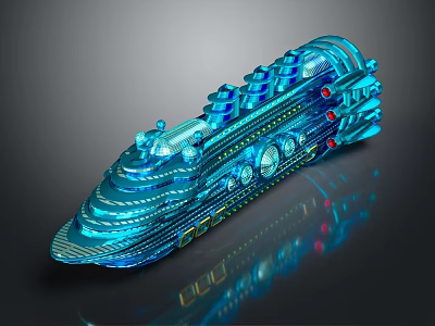 Futuristic Blue Cruise Ship With Modern Illuminated Design And Sleek Structure 3d model