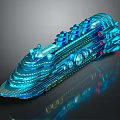 Futuristic Blue Cruise Ship With Modern Illuminated Design And Sleek Structure
