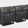 Black Metal Wheeled Trash Bins With Striped Design And Lids Set Of Three