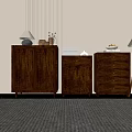 Modern Simple Wooden Entryway Cabinet and Sideboard with Table Lamp Decorative Items and Books