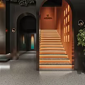 Elegant Restaurant Interior Design With Arched Doorways Wooden Staircase And Warm Lighting