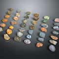 Various Colored Natural Stones With Different Shapes Arranged On Black Background
