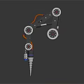 Multi Jointed Robotic Arm With Black Metal Frame Orange Cables And Rotating Components