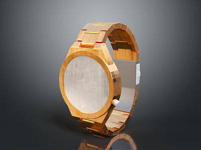 Wooden Strap Watch With Spliced Design Round Dial White Face Modern Fashion Accessory 3d model