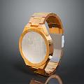 Wooden Strap Watch With Spliced Design Round Dial White Face Modern Fashion Accessory