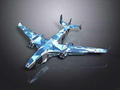 Blue Geometric Concept Airplane Model With Shiny Polygonal Surface Design 3d model