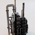 Industrial Equipment with Multiple Metal Pipes and Tall Tower Structures in Industrial Setup