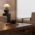 Cozy Living Room Interior With White Sofa Pillows Wooden Coffee Table Armchair And Window Blinds