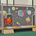 Kindergarten Play Area With Safety Fence Space Themed Decorations Planets Stars And Rocket