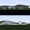 Modern Museum Building With Streamlined Design Spherical Structures And Reflective Water