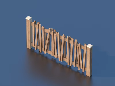 Decorative Garden Ornament Wooden Fence Featuring Diagonal Slats And White Posts 3d model