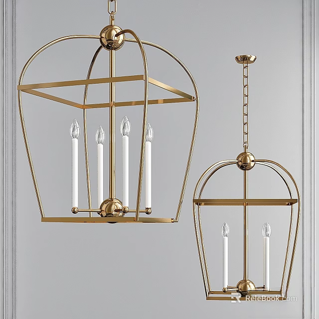 Modern Gold Frame Chandelier With Candle Shaped Bulbs And Hanging Design 3d model 