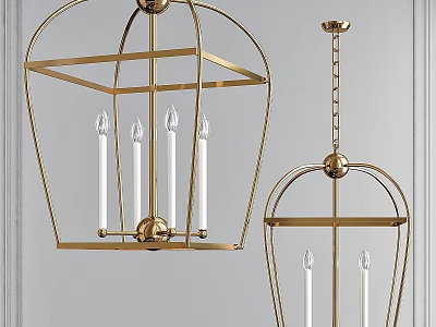 Modern Gold Frame Chandelier With Candle Shaped Bulbs And Hanging Design 3d model