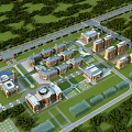 Aerial View Of Modern School Campus Buildings With Green Lawns And Trees