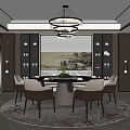 Elegant Restaurant Interior With Round Dining Table Chandelier And Backdrop Wall 3d model