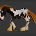 Colorful Brown And White Spotted Toy Horse With Orange Mane Tail Blue Eyes Yellow Hooves