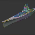 Detailed Grey Battleship With Large Hull Multi Layered Upper Structure Turrets And Radar Antennas