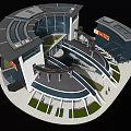 Modern Curved Office Building Design Featuring Glass Curtain Walls Spiral Walkway And Green Areas