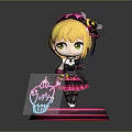 Cute Anime Girl Character With Butterfly Hairpin And Neon Cake Base Decor